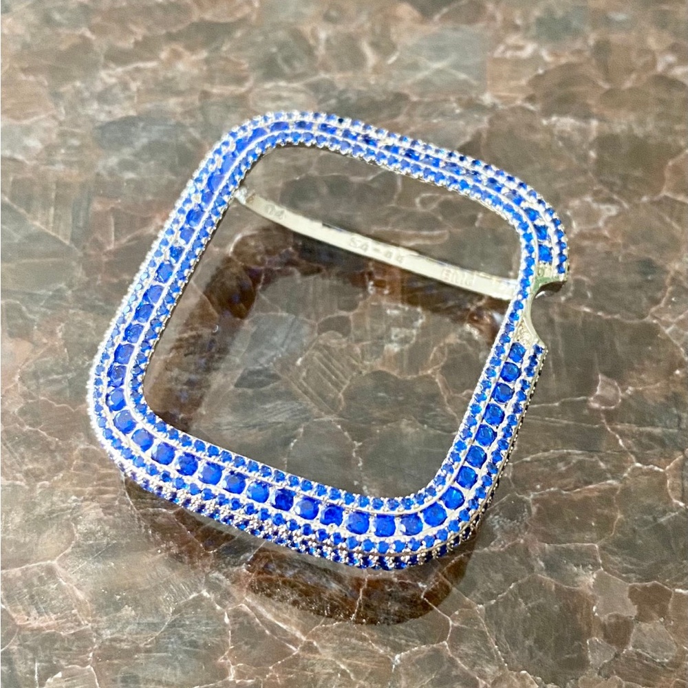 Bling Silver & Blue Crystal Apple Watch Case Cover - 44mm